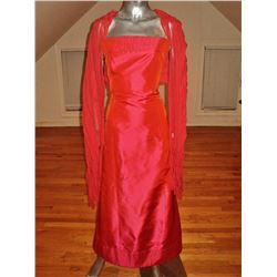 Vintage Carolina Herrera Couture silk shantung  gown with large fringe pleated shawl all shimmering