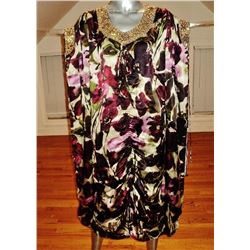 Badgley  Mischka Couture Runway Caftan Gown silk heavy embellished beads crystals