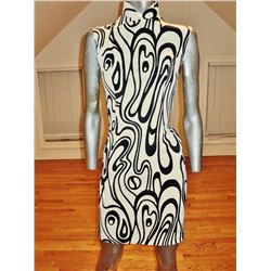 Vintage 1940's Cheongsam Chipao swirl hand printed black white mod design silk lined