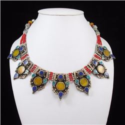 Tibet Natural Amber, Coral, Turquoise & Lapis  Necklace