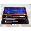 Image 1 : OAK CASED BONE HANDLED CARVING SET WOSTENHOLMES SHEFFIELD ENGLAND