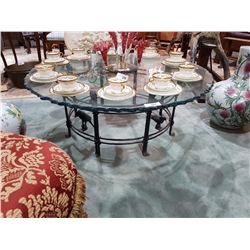 GLASS TOPPED WROUGHT IRON COFFEE TABLE W/2 PARROT FIGURES