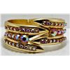 Image 1 : Gold Tone & Rainbow Rhinestone Hinged Cuff Bangle Bracelet