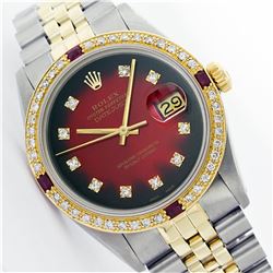 Rolex Mens Two Tone Ruby and Diamond Datejust Wristwatch