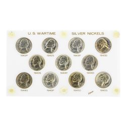 Set of (11) 1942-1945 U.S. Wartime Silver Nickels
