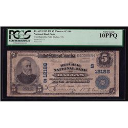 1902 $5 Plain Back National Bank of Dallas Texas National Currency Note PCGS VG