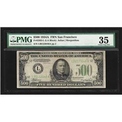 1934A $500 Federal Reserve Note San Francisco PMG Choice VF35