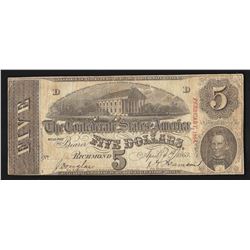1863 $5 The Confederate States of America Note