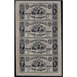 1800s $5 Uncut Sheet of New Orleans Canal Bank Obsolete Notes