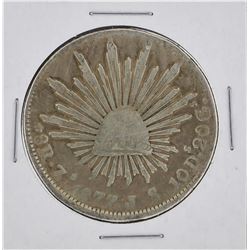 1877 ZS JS Mexico 8 Reales Silver Coin KM 377.13