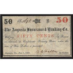 1863 The Augusta Insurance & Banking Co. Fifty Cents Bank Note