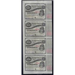 1875 $5 Uncut Sheet of Baby Bonds of the State of Louisiana