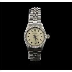 Ladies Stainless Steel Rolex Oyster Perpetual Watch with Diamond Bezel