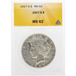 1927-S $1 Peace Silver Dollar Coin ANACS MS62