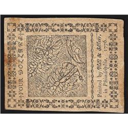 May 9, 1776 $4 Philadelphia Spanish Milled Colonial Currency Note