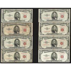 Lot of (8) 1953B $5 Legal Tender Notes