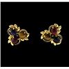 Image 1 : 22KT Yellow Gold 12.27ctw Cabochon Tigers Eyes and Black Onyx Earrings