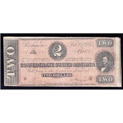 1864 $2 The Confederate States of America Note