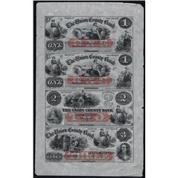 1859 $1-$1-$2-$3 Uncut Sheet of The Union County Bank NJ Obsolete Notes
