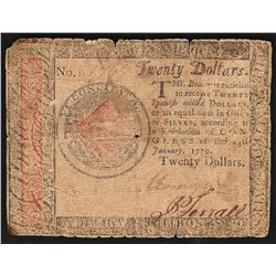 January 14, 1779 $20 Continental Currency Note