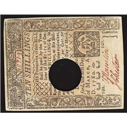 March 1780 Ten Shillings Connecticut Colonial Currency Note