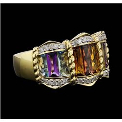 14KT Yellow Gold 8.00ctw Multi Colored Gemstone and Diamond Ring