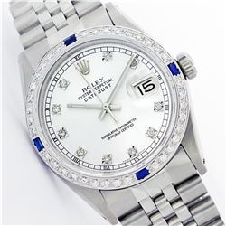 Rolex Mens Stainless Steel Diamond and Sapphire Datejust Wristwatch