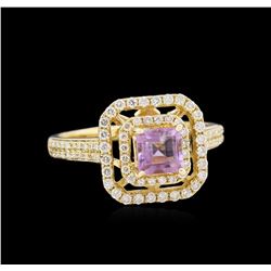 14KT Yellow Gold 0.67ct Amethyst and Diamond Ring