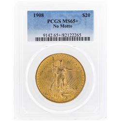 1908 NM $20 St. Gaudens Double Eagle Gold Coin PCGS MS65+