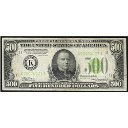 1934 $500 Federal Reserve Note Dallas
