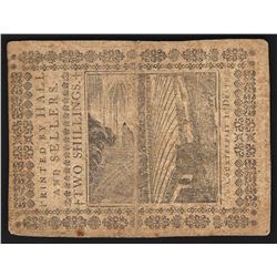 October 5, 1773 Two Shillings Pennsylvania Colonial Currency Note
