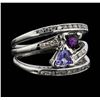 Image 2 : 10KT White Gold 0.34ct Tanzanite, Amethyst and Diamond Ring