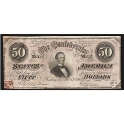 1864 $50 The Confederate States of America Note