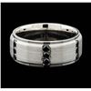 Image 1 : Mens 14K Brushed White Gold 0.90ctw Black Diamond Wedding Ring