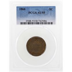 1866 2 Cent Coin PCGS AU55
