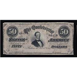 1864 $50 The Confederate States of America Note
