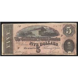 1864 $5 The Confederate States of America Note