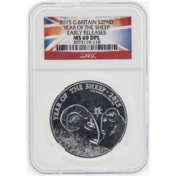 2015 Great Britain 2 Pounds Year of the Sheep Silver Coin NGC MS69DPL