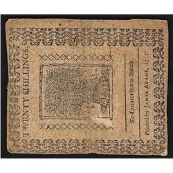 1777 Twenty Shillings Delaware Colonial Currency Note