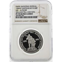 1986HF 100 Franc Switzerland Platinum Coin NGC PF70 Ultra Cameo