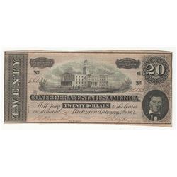 1864 $20 The Confederate States of America Note