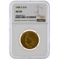 1909-S $10 Indian Head Eagle Gold Coin NGC AU50