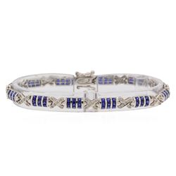 4.96 ctw Sapphire and Diamond Bracelet - 18KT White Gold