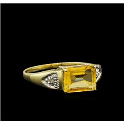 Citrine and Diamond Ring - 9KT Yellow Gold