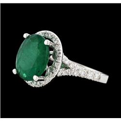 3.05 ctw Emerald and Diamond Ring - 14KT White Gold