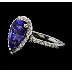 3.37 ctw Tanzanite and Diamond Ring - 14KT White Gold