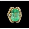 Image 2 : GIA Cert 17.51 ctw Emerald and Diamond Ring - 14KT Yellow Gold