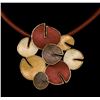 Image 1 : Circle Cluster Pendant Leather Necklace - Rose Gold Plated