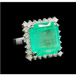 GIA Cert 21.72 ctw Emerald and Diamond Ring - 14KT White Gold