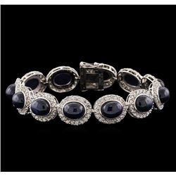 44.19 ctw Blue Star Sapphire and Diamond Bracelet - 14KT White Gold